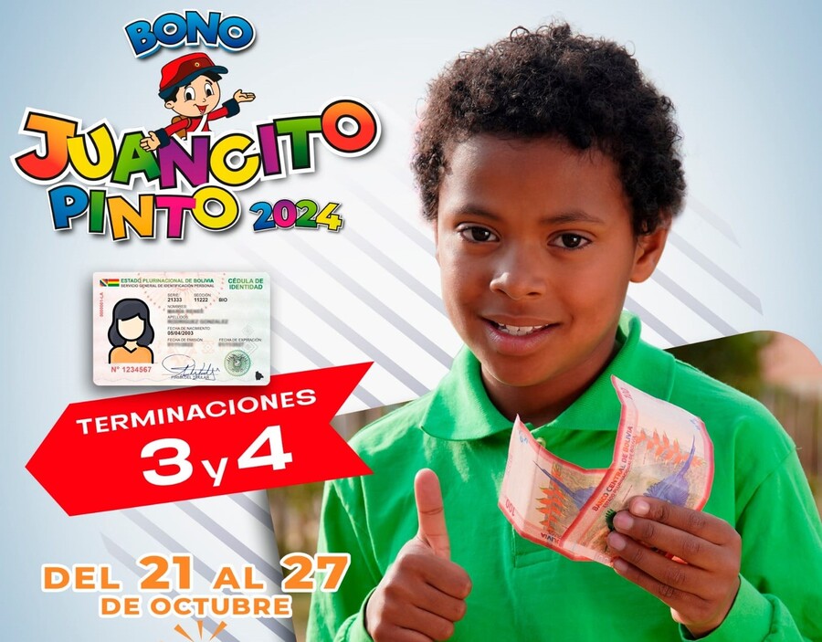Esta semana cobran el bono Juancito Pinto los padres con CI que finalizan en 3 y 4