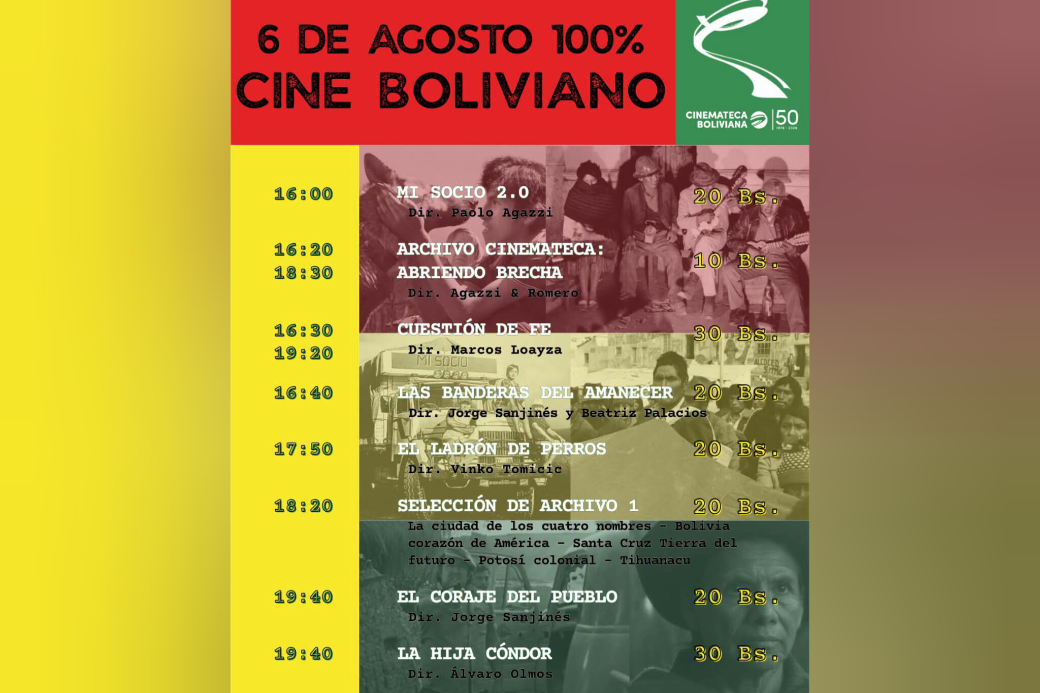 Cartelera especial por la Independencia de Bolivia