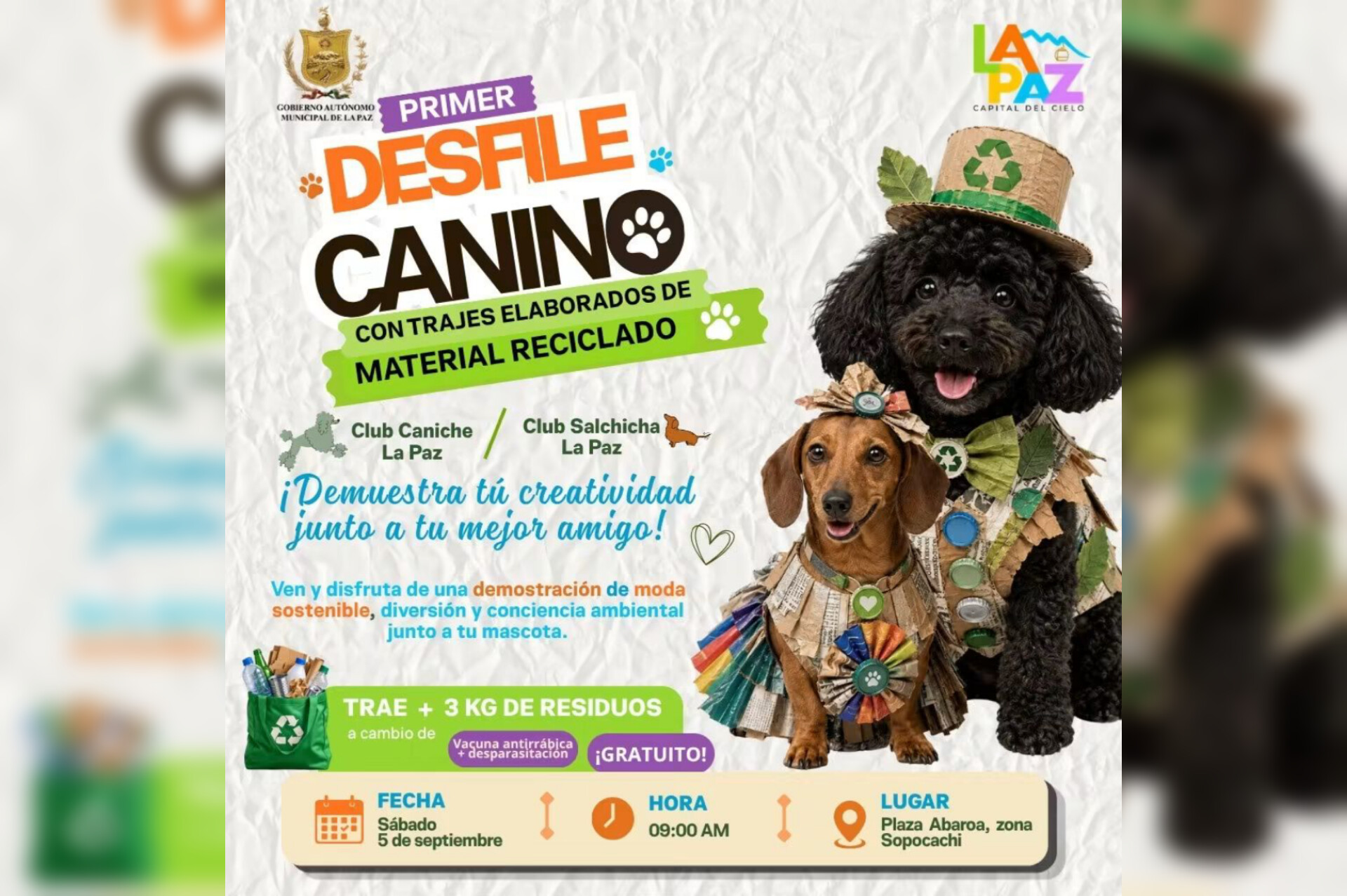 La Paz tendrá un desfile canino con trajes elaborados con material reciclado