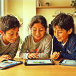 Niños manejando celular