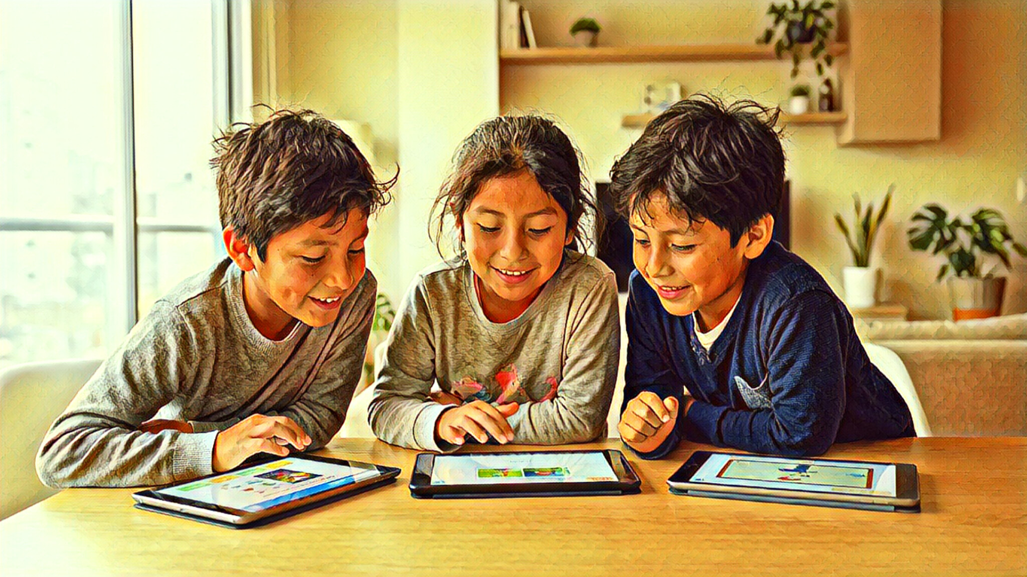 Niños manejando celular